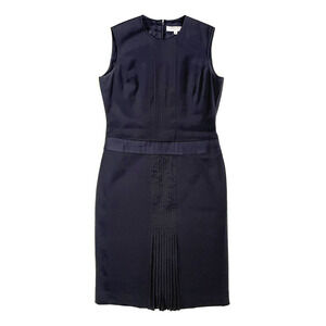 Vintage Carolina Herrera Silk Sleeveless Pleated Pencil Sheath Dress Black Sz 8